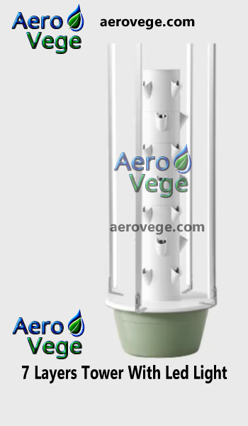 7-Layer Aeroponic Vertical Garden Tower with LED Grow Light – Grow 28 Plants Indoors or Outdoors